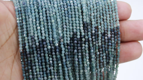 Blue Tourmaline Shaded Blue Round Faceted Natural Beads 12.5 Inches Strands