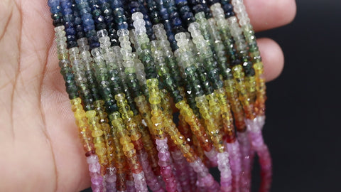 Multi Sapphire Shaded Multicolor Rondell Faceted Natural Beads 16 Inches Strands