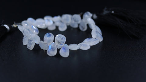 Rainbow Moonstone White Pear 9 MM Faceted Natural Beads 8 Inches Strands