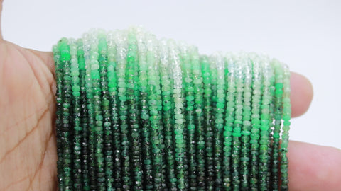 Emerald Shaded Green Rondelle Faceted Natural Beads 16 Inches Strands