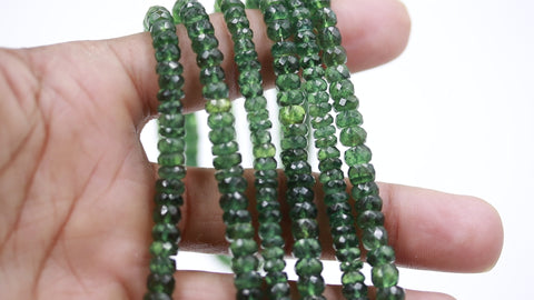 Chrome Diopside  Green Rondelle Faceted Natural Beads 16 Inches Strands