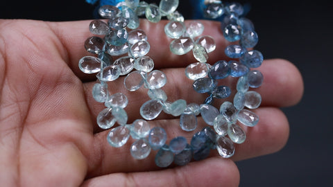 Moss Aquamarine Blue Pear Faceted Natural Beads 8 Inches Strands