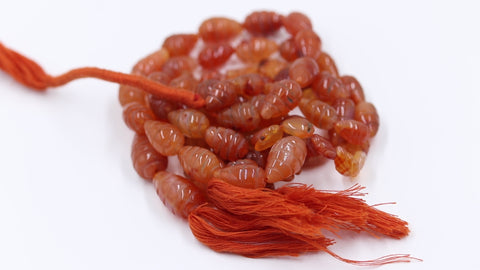 Carnelian Orange Drop Carving Natural Beads 16 inches  Strands