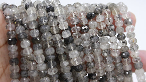 Rutilated Quartz Black Round  Faceted Natural Beads 16 Inches Strands