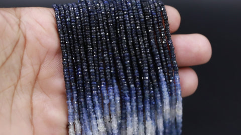 Blue Sapphire Shaded Blue Rondell Faceted Natural Beads 16 Inches Strands