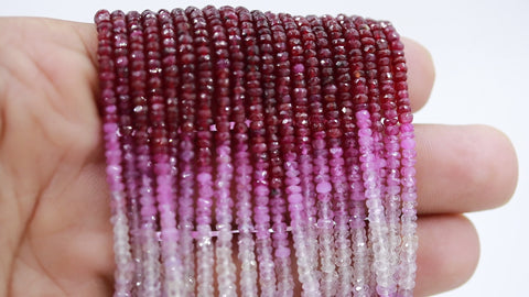 Ruby Shaded Pink Rondelle Faceted Natural Beads 16 Inches strands