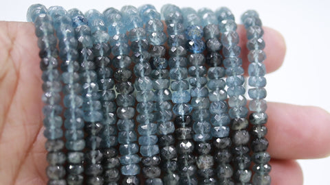 Moss Aquamarine Blue Rondelle Beads Natural Beads 12.5 Inches Strands