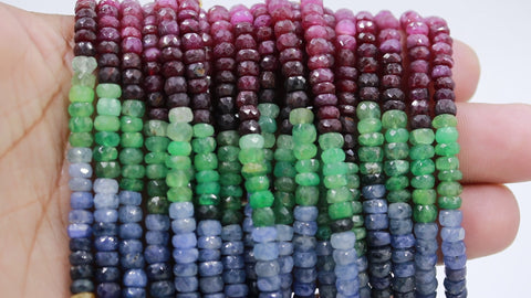 Multi Sapphire Shaded Multicolor Rondelle Faceted Natural Beads 16 Inches Strands