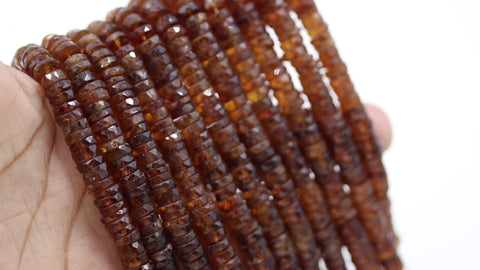 Hessonite Garnet Brown Tire Faceted Natural Beads 8 Inches Strands