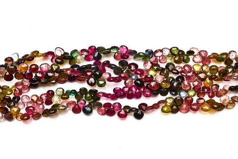 Tourmaline Multi Heart Faceted Natural Beads