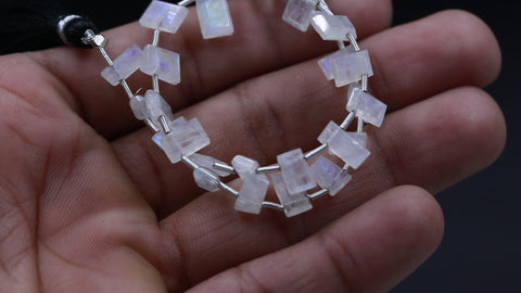 Rainbow Moonstone White Rectangle Smooth Natural Beads 8 Inches Strands