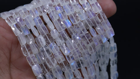 Rainbow Moonstone White Rectangle Faceted Natural Beads 8 inches Strands