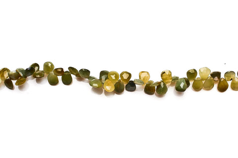 Cats Eye Green Pear Faceted Natural Beads