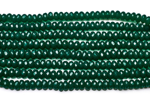 Chalcedony Dark Green Rondelle Faceted Heat Treated Beads