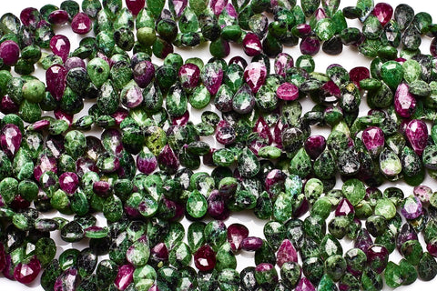 Ruby Zoisite Green / Red Pear Faceted Natural Beads