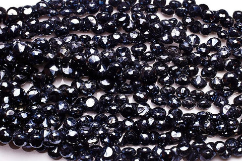 Black Spinel Blue Onion Faceted Coating Beads