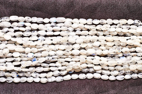 Rainbow Moonstone White Oval 7 x9 mm Smooth Natural Beads 13 Inches Strands